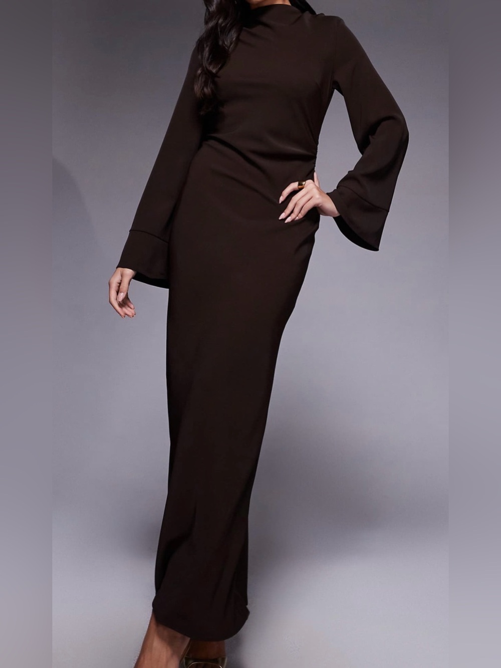 ASOS Dark Brown Long-Sleeve Maxi Dress